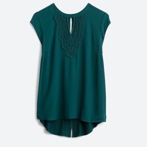 Daniel Rainn Quin cap sleeve mixed material top Teal Green, size M